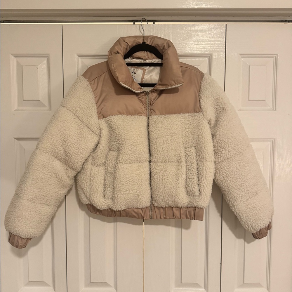 Abercrombie & Fitch Kids Tan and Cream Puffer Jacket